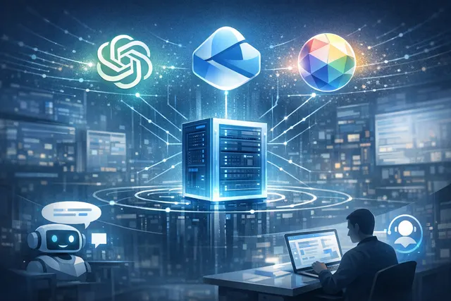 Illustration representing Smartsheet's MCP Server connecting major AI assistants like ChatGPT, Copilot, Gemini, and Claude to enterprise work data.