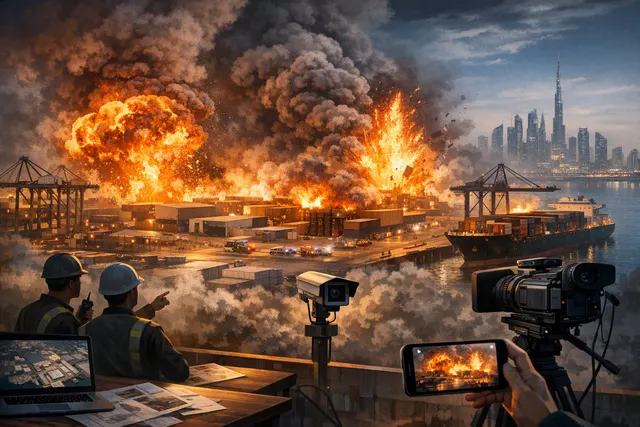 What caused the multiple explosions and large fire that rocked Dubai's Jebel Ali industrial area in the early hours of August 5, 2026, what