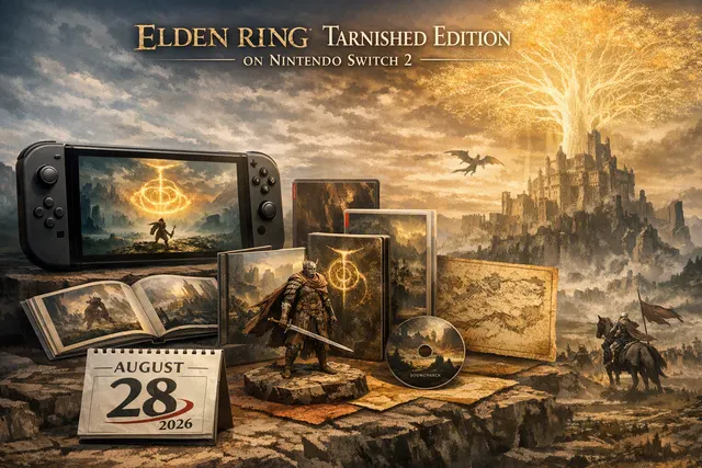Elden Ring Tarnished Edition key art featuring the Tarnished and Torrent before the Erdtree on Nintendo Switch 2