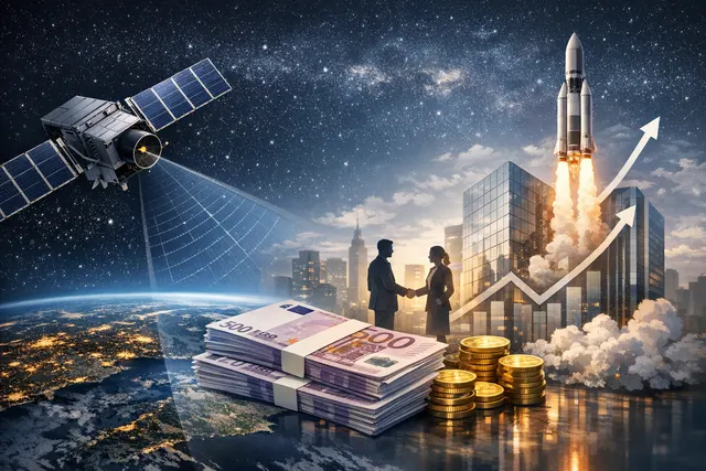 AI-generated editorial hero image showing ICEYE's SAR satellite constellation and Series F funding round at a €10 billion valuation