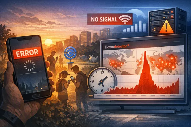 Pokémon GO app showing a network error message on a smartphone screen, representing the August 14, 2026 server outage