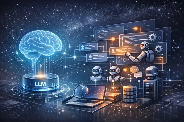 Abstract editorial illustration of DeepSeek Harness connecting an AI model to swappable tools, plugins, and agent runtime components