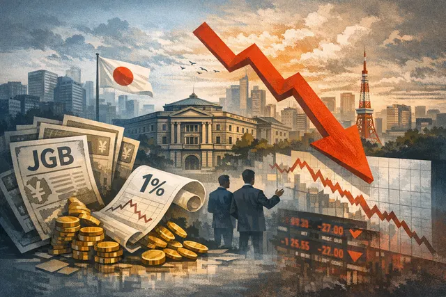 A split view of Japan's government bond market: global fund managers retreating from long-dated JGBs while a domestic regional bank re-enters for the first time in a decade.