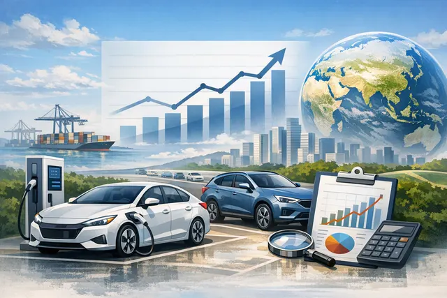 A stylized map of the world with glowing electric vehicle icons over Europe, China, and North America, illustrating divergent EV sales trends in July 2026.