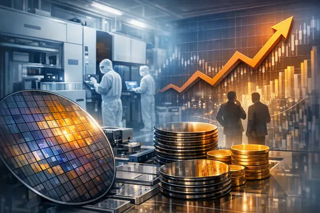 Illustration of Samsung semiconductor wafers and AI-chip manufacturing lines