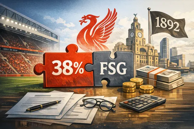 Editorial illustration of the Jeff Bezos-backed 1892 Holdings consortium acquiring a minority stake in Liverpool Football Club from Fenway Sports Group