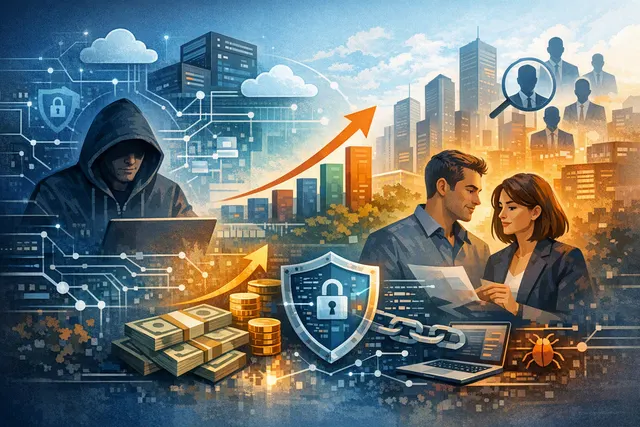 Abstract illustration of a shield and code elements representing software supply chain security.