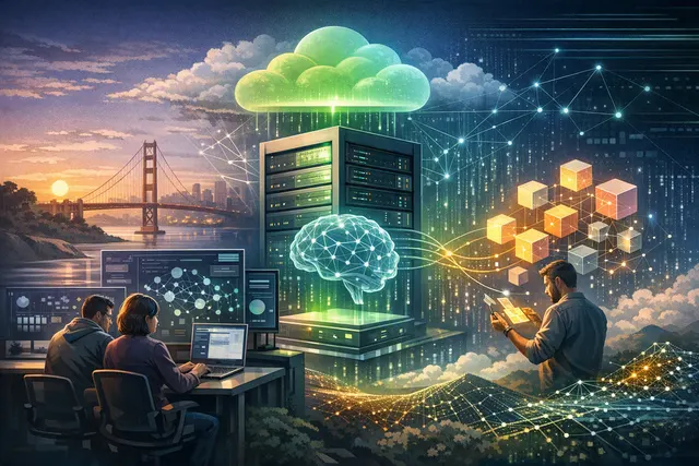 Conceptual illustration of MongoDB Atlas connecting AI coding agents to live operational data through the new Managed MCP Server