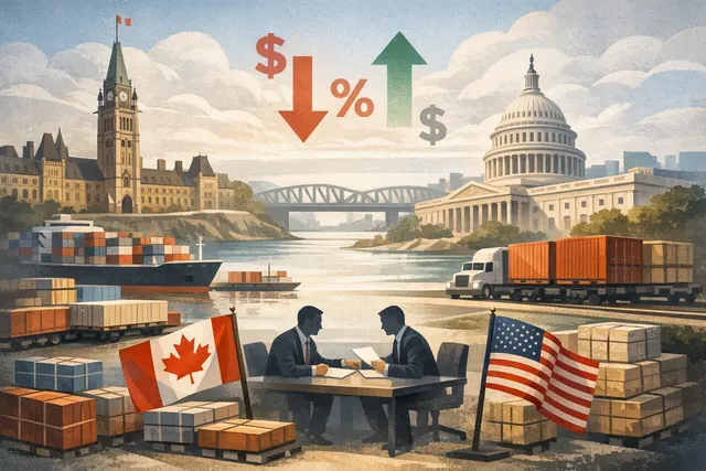Canadian and American flags with a calendar marking August 19 and tariff documents, representing the Canada-U.S. trade negotiation deadline.