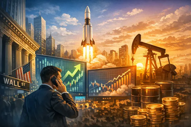 A visual representation of the global stock market rally on June 12, 2026, combining elements of geopolitics, a historic IPO, and central bank policy.