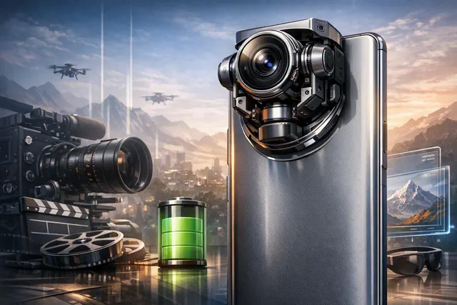 Honor Robot Phone with titanium gimbal camera system raised, showcasing dual 200MP cameras and ARRI cinema tools.