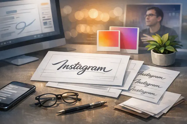 Instagram's new 2026 wordmark redesign shown on a smartphone screen with the half-cursive, half-print lettering