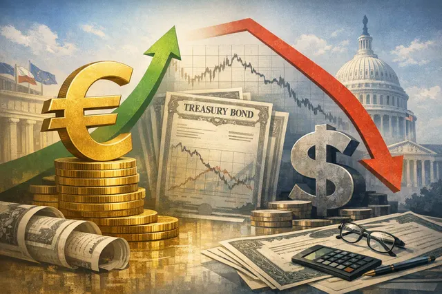 Illustration of the euro and U.S. Treasury bond markets during a currency rally