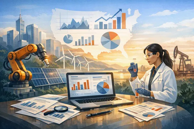 Editorial illustration representing US export controls and their impact on American companies operating in China, including dollar signs, globe, and factory icons against blue and