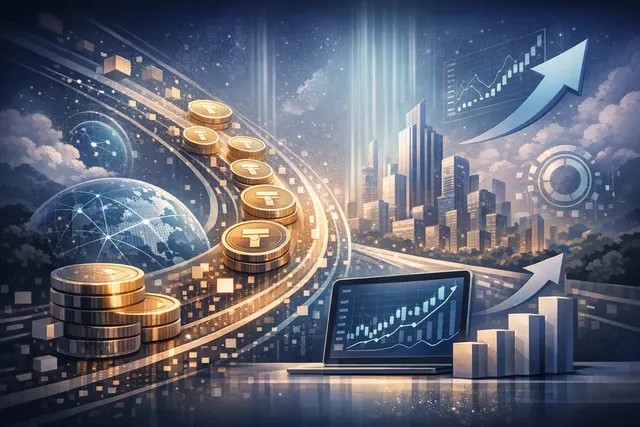 TRON blockchain network visualization showing USDT transfer data and Q2 2026 performance metrics