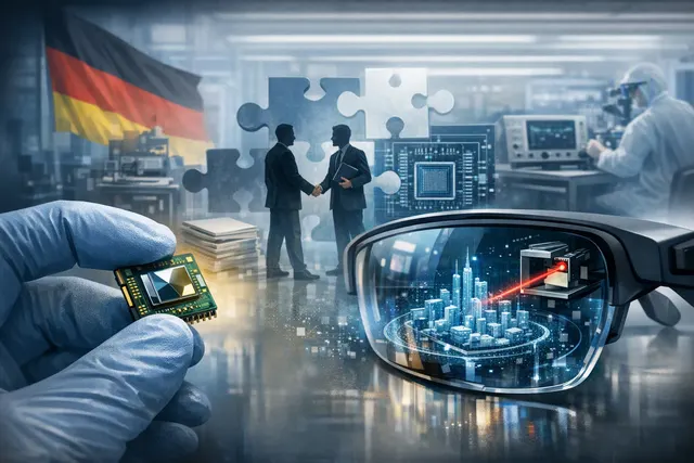 Editorial illustration of MEMS laser scanning and augmented-reality smart-glasses technology