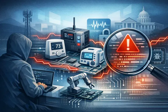 Malicious SIM card attack chain diagram showing smartphone, EV charger, and IoT device being compromised via SIM-originating AT commands