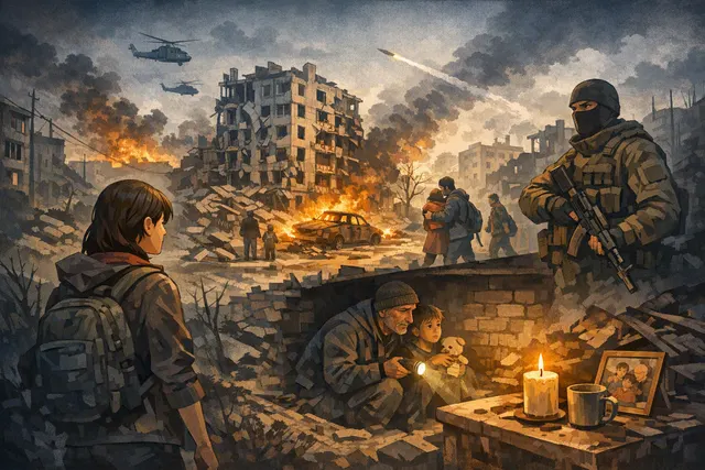 Artwork from Hollow Home, an isometric narrative survival RPG developed by Kyiv-based studio Twigames, set during the siege of Mariupol
