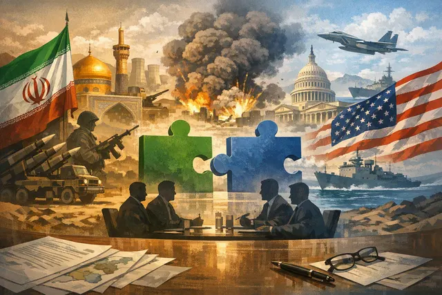 Illustration of Iran’s military command restructuring and tensions around the Strait of Hormuz