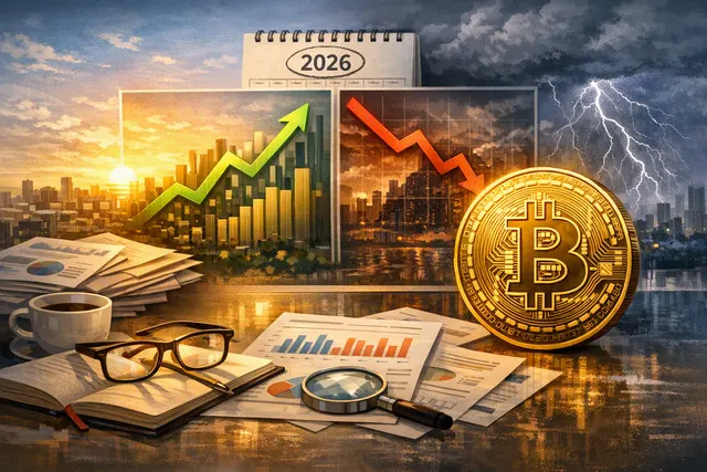 Bitcoin price chart overlay on a futuristic financial market display, representing Matt Hougan's Bitcoin outlook for late 2026