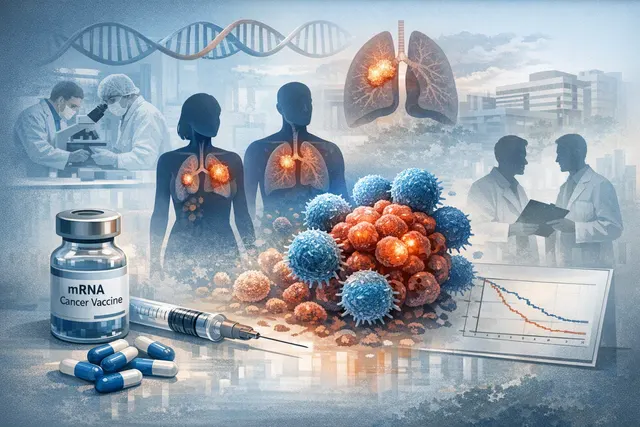 Illustration of a personalized mRNA cancer vaccine being developed for melanoma treatment