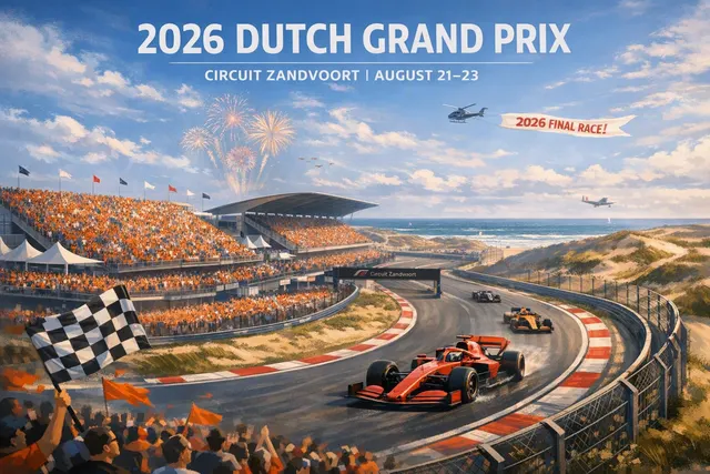 Aerial view of Circuit Zandvoort, the Dutch Grand Prix circuit, with Formula 1 cars on track during a race weekend.