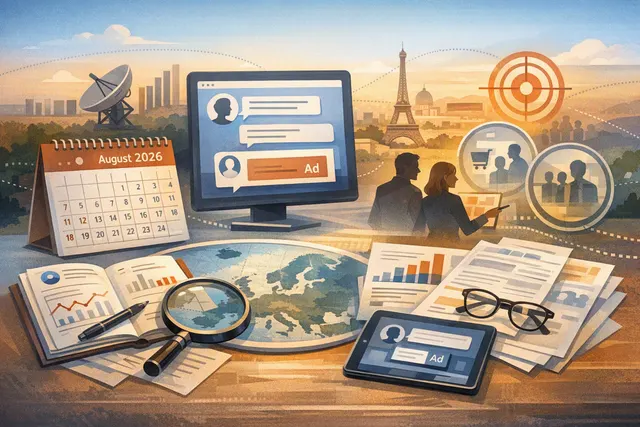 Conceptual illustration of ChatGPT ad interface with European Union flag and GDPR compliance symbols