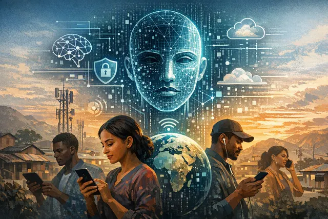 Abstract smartphone and artificial intelligence illustration representing Tether’s QVAC local-AI initiative