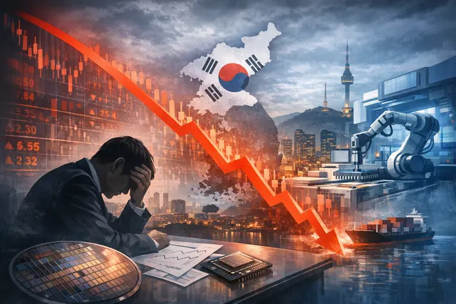 South Korean stock market crash chart showing KOSPI index decline and semiconductor stock selloff with SK Hynix earnings miss
