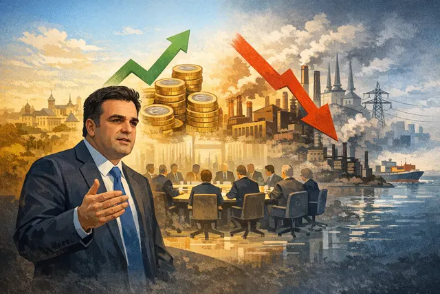Kyriakos Pierrakakis speaking at a Eurogroup meeting in Luxembourg about the eurozone's economic outlook