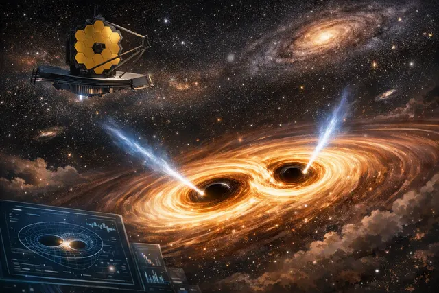 What did the James Webb Space Telescope discover about the closest together pair of actively feeding supermassive black holes ever confirmed