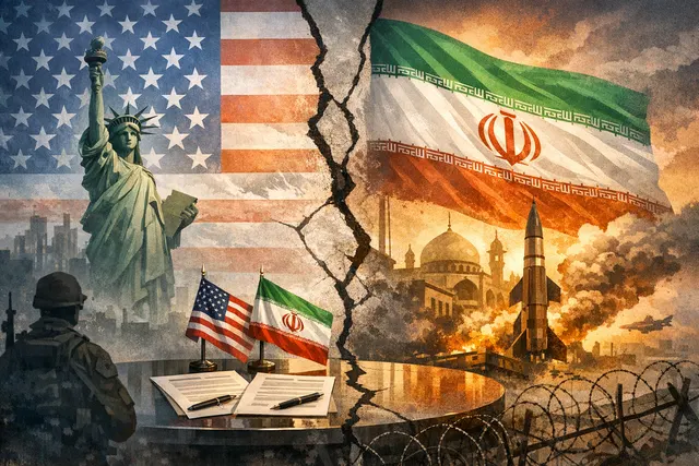 Diplomatic documents and flags symbolizing the US-Iran memorandum of understanding negotiations