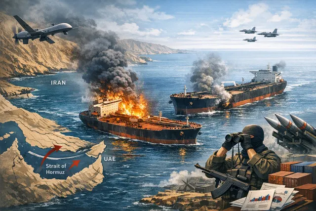 What are the key details of the UAE's accusation that Iran attacked two ADNOC vessels in the Strait of Hormuz, including the timeline of att