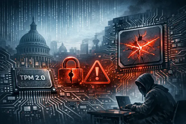 AMD processor lineup including Ryzen and EPYC chips with a security shield icon overlay representing TPM vulnerability disclosure.