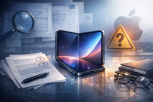 Digital illustration of a foldable smartphone showing an inner display and cover display, representing Apple's rumored foldable iPhone Ultra
