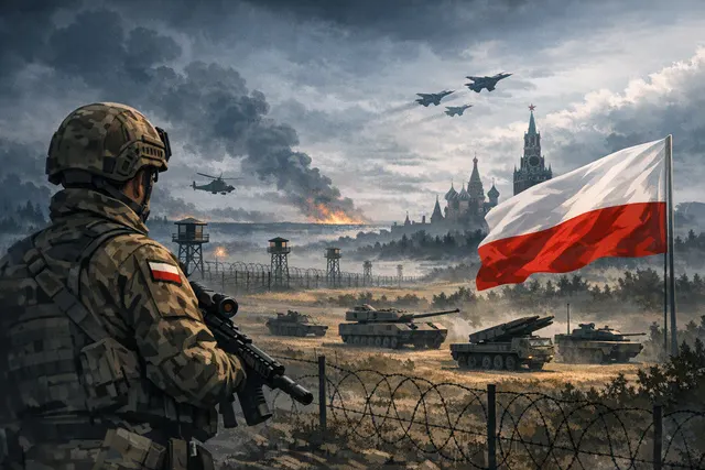 Polish military vehicles and air defenses representing Poland’s preparations against potential Russian threats