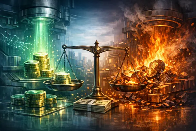 Abstract representation of Tether USDT tokens and blockchain networks illustrating minting and burning operations