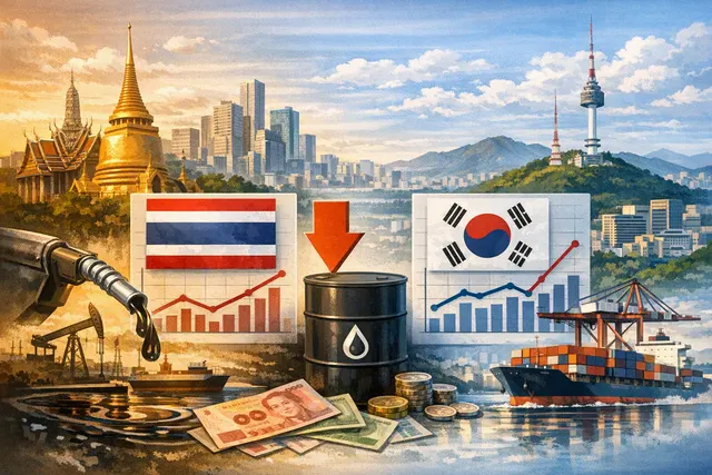 Comparison chart showing Thailand and South Korea headline and core inflation rates for July 2026, with diverging core trends