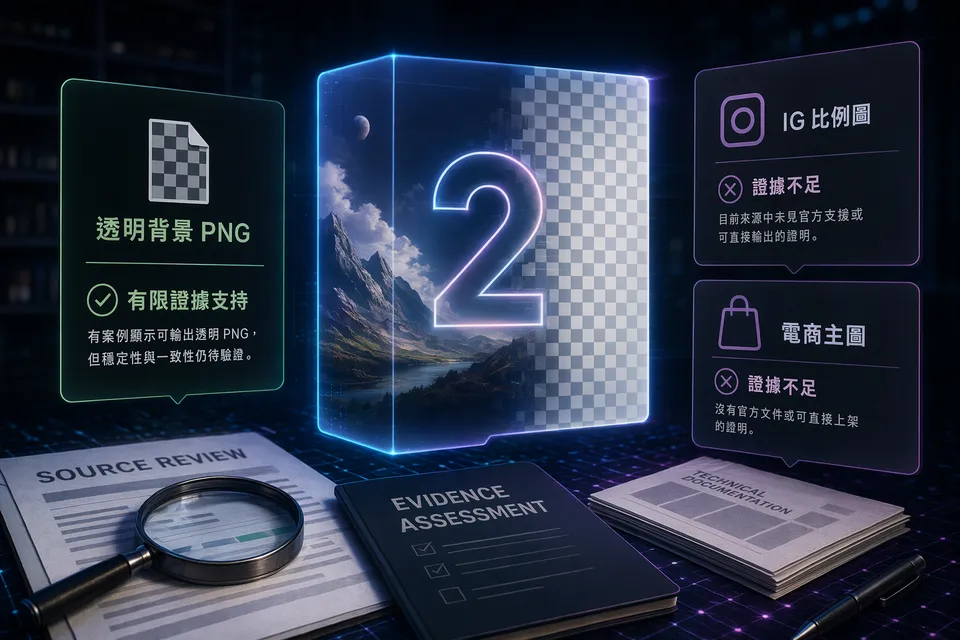 AI 產圖工作流示意圖，呈現透明 PNG、社群比例與電商主圖三種素材需求