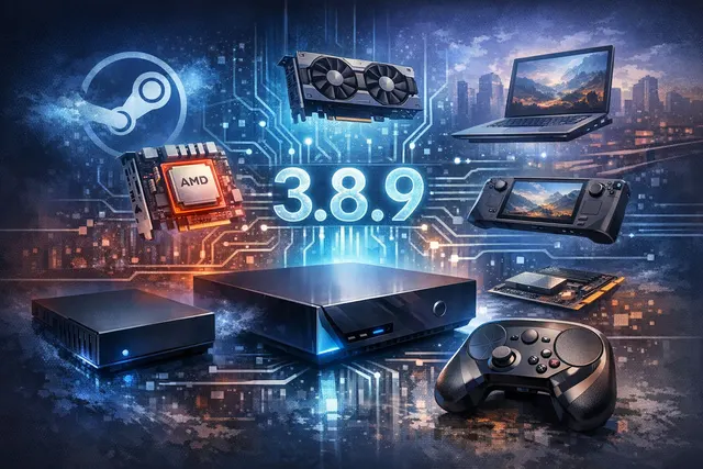 Conceptual render of the upcoming Valve Steam Machine gaming PC console in a living room setting.