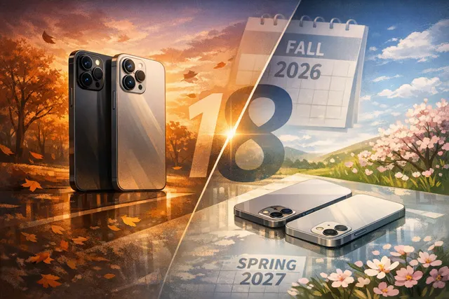 iPhone 18 Pro, iPhone 18 Pro Max, and foldable iPhone Ultra concept render against a September 2026 calendar backdrop