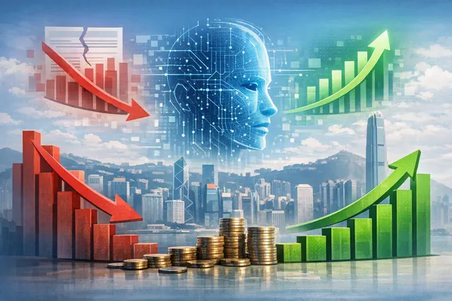 Abstract editorial illustration of artificial intelligence models and financial growth representing SenseTime's expected 2026 profit turnaround