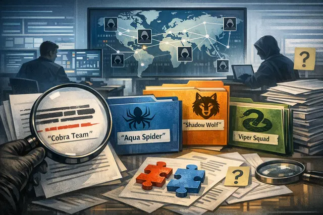 Abstract visual representing cybersecurity threat tracking and hacker group codenames