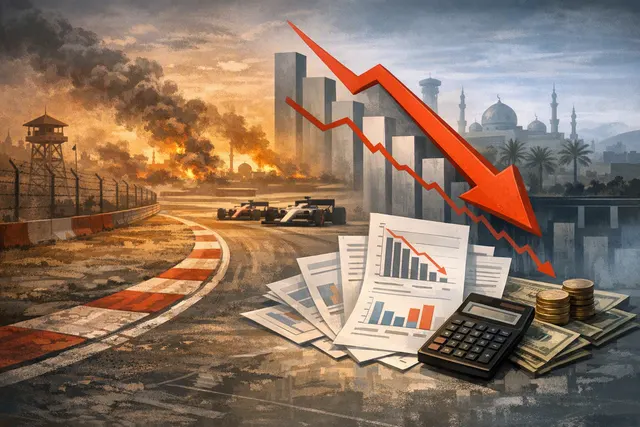 Formula 1 car on a race track, representing the 2026 season disrupted by Middle East conflict cancellations
