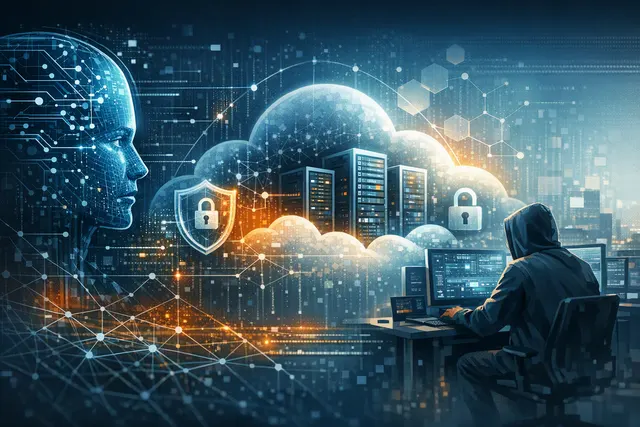 Editorial illustration of OpenAI Daybreak cybersecurity models connecting to Amazon Bedrock, with Blue and Red access tiers