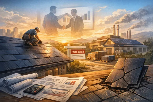 Illustration of Tesla Solar Roof tiles transitioning to conventional solar panels and home battery storage
