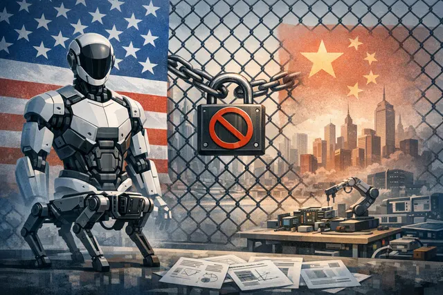 Why does Thomas O. Falk argue that the US ban on Chinese humanoid robots, quadrupeds, and power inverters — imposed by FCC Chairman Brendan
