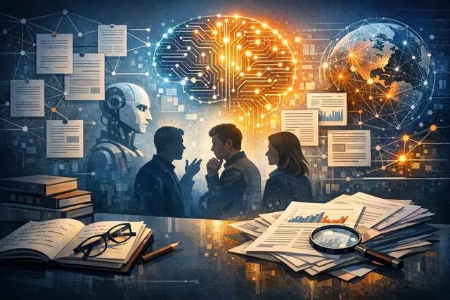 Abstract visualization of an AI singularity concept with digital nodes and flowing data representing artificial intelligence self-improvement