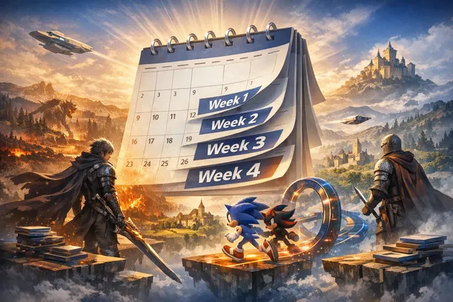 PlayStation Plus logo with a calendar icon and staggered game release dates for June 2026
