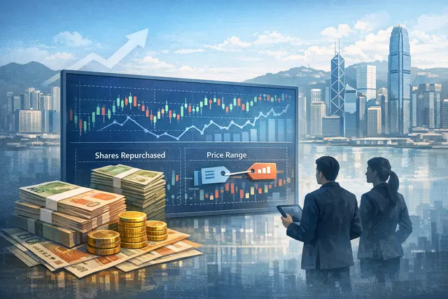 Abstract graphic representing a declining stock chart with an upward buyback arrow, symbolizing Tencent's market pressure and corporate response